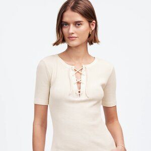 Madewell Ribbed Lace-Up Short-Sleeve Tee - In Vintage Ivory